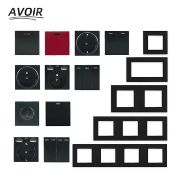 Avoir DIY Modul Funkčné Tlačidlo Čierny Plastový Panel Wall Light Switch EÚ Elektrickej Zásuvky, Stmievače Free Kombinácia Viacerých Rám