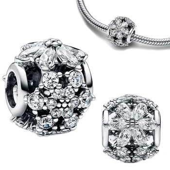 2022 Nové 925 Sterling Biely Diamant Snowflake Kúzlo DIY Perličiek Fit Originálny Náramok, Prívesok, Korálky pre Ženy, Jemné Šperky Darček 0