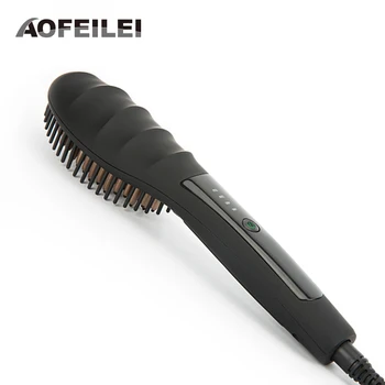 Ceramic Hair Straightener Kefa, Hrebeň Rýchle Vykurovanie Elektrické Narovnanie Vlasov Kefa Železa AOFEILEI rovné vlasy prečesať kefou