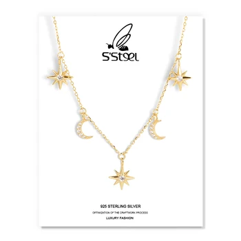 S'STEEL Star Tvar Prívesky, Náhrdelníky Pre Ženy Rýdzeho Striebra 925 Minimalistický Mesiac Zirkón Náhrdelník Plata 925 Para Mujer Šperky