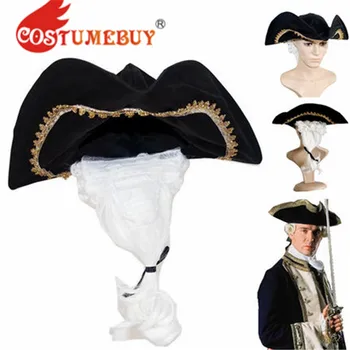CostumeBuy Caribbean Pirate Klobúk Muž Súdu Sudca Biela Parochňa Halloween Párty Parochňa S Európskym Súdnym Klobúk L920