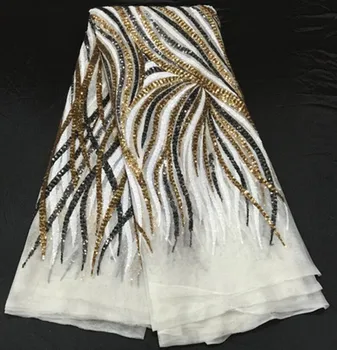 5yards/pc Úžasné oka čipky francúzsky čisté biele Čipky Textílie s gold+biela+čierne flitre dizajn na spoločenské šaty FN10-2 0