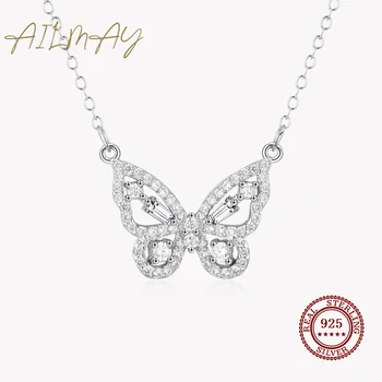 Ailmay 925 Sterling Silver Nádherné Luxusné Jasné, Cz Lietajúci Motýľ Zvierat Náhrdelník Pre Ženy, Dievčatá Strana Príslušenstvo Šperky 0
