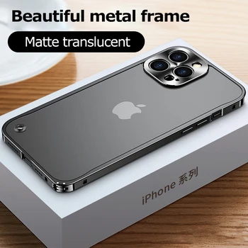 Luxusný Kovový Rámik Objektív Ochranu Pre iPhone 12 13 mini Pro Max Hliníkové Telefón puzdro Pre iPhone 11 Matné Priehľadné Zadný Kryt