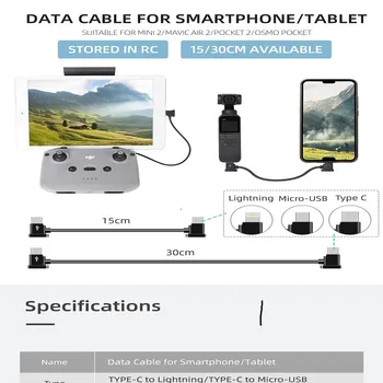Vhodné pre DJI Mini 3 Pro Mavic 3/Vzduch 2S/FPV letu okuliare V2 mobilný telefón, tablet dátový kábel, adaptér