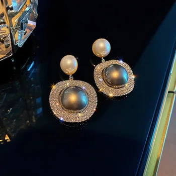 Luxusné Značky Klip Náušnice Pre Ženy Crystal Veľké pearl Náušnice Svadobné Šperky Vyhlásenie pendientes 2021