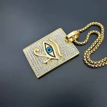 Móda Osobnosti Horus Blue Eye Hip Hop Zirkón Obdĺžnik Prívesok Náhrdelníky pre Mužov Trend Šperky, Darčeky