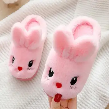 2022 nové pribrala teplé deti jeseň zima bavlna topánky roztomilý dievča králik domova non-slip teplé vlnené papuče bavlna 0