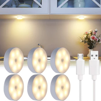 12PC Pohybový Senzor LED Nočné Svetlo USB Nabíjateľné Energeticky úsporné Spálňa Schody Inteligentné Telo Indukčné Lampy Teplé Svetlo