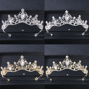 Barokový Crystal Koruny Drahokamu Headdress Kráľovná Tiara Prom Party Diadem Deti, Ženy, Svadobné Svadobné Vlasové Doplnky Šperky