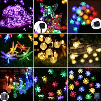 100 Led 12M Crystal Ball Kvet Solárna Lampa LED Reťazec Rozprávkových Svetiel Solárne Girlandy Záhrada Vianočná Výzdoba pre Vonkajšie