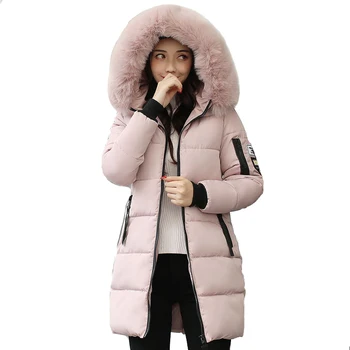 2021 nové kapucňou voľné dlho ženy zimná bunda s kožušinou golier teplé, hrubé vetrovka bavlna čalúnená ženské módne dámske kabát parkas
