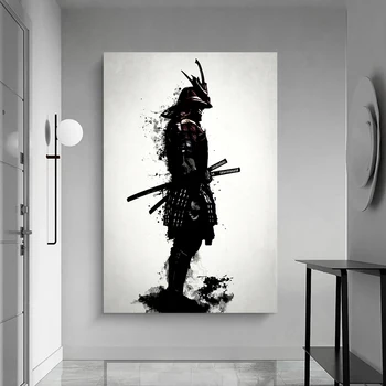 Japonský Samuraj Čierny a Biely Obraz Dekorácie, Nástenné Plagát Plátno na Maľovanie a Izba Wall Art Výtlačky pre Moderného Domova