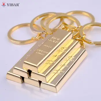 1Pcs Metal Gold Bar Faux Ingot Zlata Zlatá Tehla Tvorivé Keychain Keyring Kľúčenka, Darček