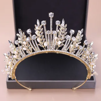 KMVEXO Barokový Luxusné Svadobné Crystal Leaf Korún Princezná, Kráľovná Sprievod Prom Pearl Závoj Tiaras hlavový most Svadobné Doplnky do Vlasov