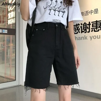 Ženy Denim Šortky Kožušiny linajkované Farbou Japonský Štýl Joggers Retro Streetwear Krátke Dna All-zápas Každodenné Bežné Rovné
