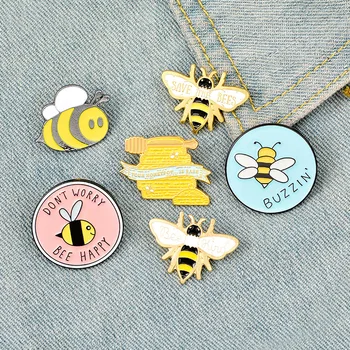 Bee Nastaviť Homophonic Byť Druhu Uložiť Bee Smalt Kolíky Brošne Taška Oblečenie Klopě Pin Ružová Modrá Okrúhly Odznak Honey Bee Šperky, Darčeky