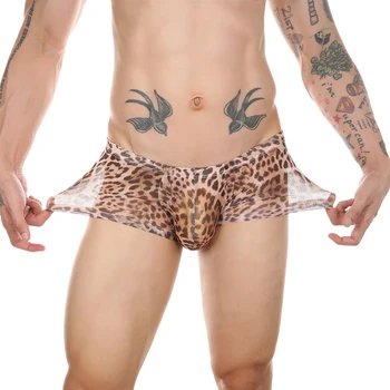 Mens Vytlačené Leopard Boxer Nohavičky Sexy Vidieť Cez Bielizeň Muž Priedušná Nohavičky Mužský Penis Puzdro Spodky Úplnej Boxer Batožinového Priestoru