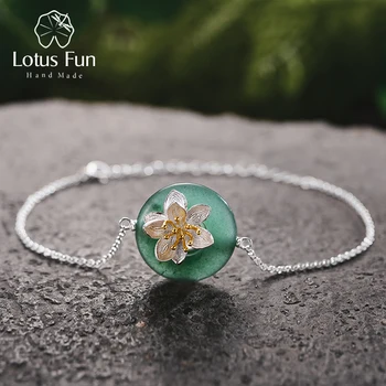 Lotus Zábava Reálne 925 Sterling Silver Prírodné Kamene Kreatívne Ručné Jemné Šperky Lotus Šepká Náramok pre Ženy Brincos
