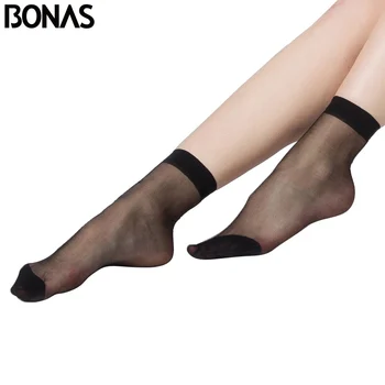 BONAS Módne dámske Krátke Ponožky Letné Neviditeľné Kawaii Čierne Nylonové Ponožky Žena Solid Farba Transparentná Žena Ponožky Bavlna