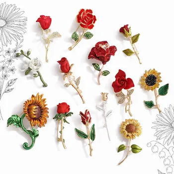 30 Štýly Drahokamu Ruže Kvet Brošňa pre Ženy Elegantné Tulipán kvetinovou Vôňou Daisy Preklopke Kolíky Svadobné Party Odznak Šperky 0