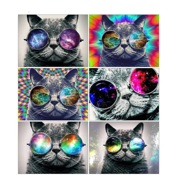 5d Diamond Výšivky Pekný Mačka Mozaiky Drahokamu Okuliare Cross Stitch Náprstok Kamy Yi urob si sám