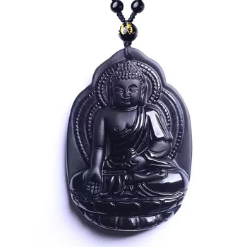 Čierny Obsidián Náhrdelník s Príveskom, Buddha Patróna pánske Šperky dámske Šperky