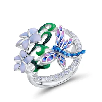 Nádherné Smalt Motýľ Dragonfly Kvet Dizajn Crystal Krúžok pre Ženy Zapojenie Svadobný Prsteň, šperky Ženské Príslušenstvo