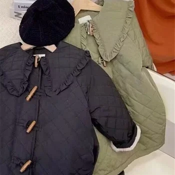 Dievčatá Kabát, Bundu Bavlna Outwear Vetru 2022 Vintage Teplé Zahustiť Velvet Zimné detské Oblečenie