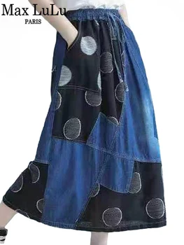 Max LuLu Jar Štýl 2021 Dámske Dot Denim Sukne Dámske Šnúrkou Patchwork Sukne Ženy Vintage Elastické Oblečenie Veľkosť