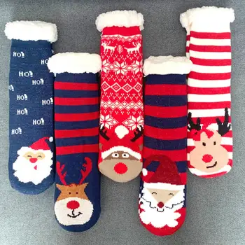 1 Pár Poschodí Ponožky Vianočné Santa/Sob/Králik Obloženie Odolné voči Chladu Non-slip Zime Tepelné Ženy Papuče Spacie Ponožky
