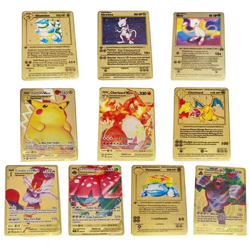 10Pcs/Set anglická Verzia Pokémon Pikachu Charizard VMAX Zlatej Karty Hra Anime Bitka Carte Obchodovanie Zbierku Hračiek Model