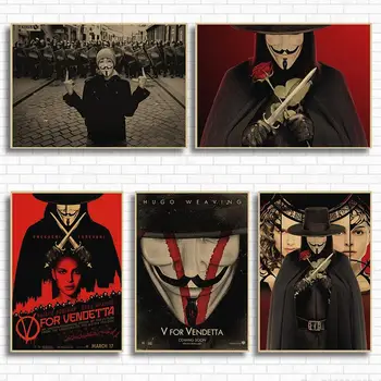 V pre VendettaV Klasické Filmové Kraft Papier Plagát, Bar, Kaviareň Obývacia Izba Jedáleň Stenu Dekoratívne Maľby