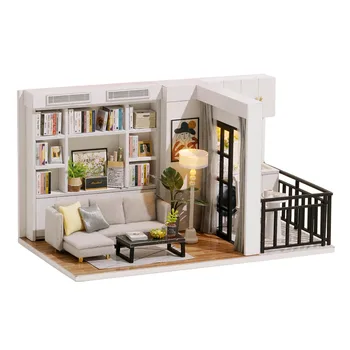 1:32 DIY 3D Drevené Miniatúrne Bábiky Dom s Nábytkom Budovanie Modernej Obývacej Izby Hádanky Auta Darček