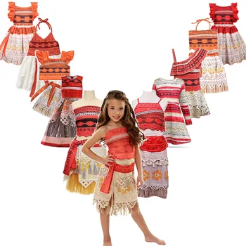 Dievčatá V Lete Moana Cosplay Šaty Deti Zdobiť Kostýmy Nóbl Oblečenie Pre Baby GIrl Plážové Šaty Pre Dovolenku Moana Acessories 0