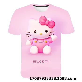 3-14 Rokov Deti Krátke Rukávy T-shirt Cartoon Hello Kitty Tričko Dievčatá Topy Deti Baby Chlapci Oblečenie