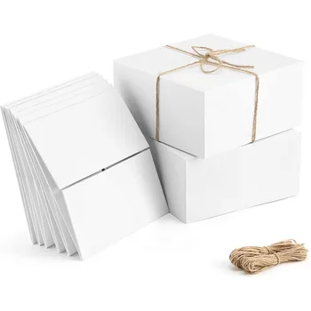 Premium Darčekové Krabice 10 Ks/Veľa Biele Papierové Darčekové krabičky s 20 Metrov Konopné Lano na Vianočné Darčeky, Bridesmaid, Návrh Boxy