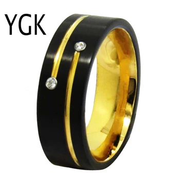 YGK Svadobné Šperky Matnej Čiernej farbe So Zlatými Drážky CZ Volfrámu Prstene pre Mužov je Ženích Svadobné Zapojenie Výročie Krúžok