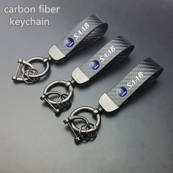 Carbon fiber Auto Kľúčový Prívesok Delené Krúžky Keychain Auto Vozidla Kľúčom pre SAAB SCANIA 9000 900 428 03-10 9-3 9-5 93 95 0