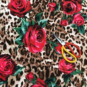 Vytlačené Rose Leopard Keper Textílie Značky Žakárové Oblečenie Tričko Módny Návrhár Handričkou Diy Šiť podľa Meter na Šaty Materi 0