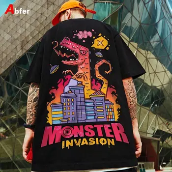 Abfer Harajuku Hip Hop Nadrozmerné T Shirt Mužov Cartoon Dinosaura Grafické T Košele Y2k Oblečenie Estetické Streetwear Vintage Topy Čaj