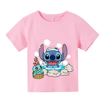 Harajuku Kawaii Disney Roztomilý Tlač Chlapci a Dievčatá T-shirt Lilo a Stitch T-shirt Camiseta Baby okolo Krku Príležitostné Voľné Celkom