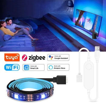 Smart Zigbee USB Led Svetlá Tuya Wifi RGB led Pásy DC5V 5050 Smart Led TV Späť na Osvetlenie Wok S Alexa Domovská stránka Google