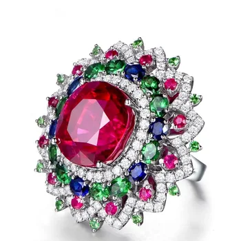 Tajomstvo Farebnými Zirkónmi Kvet Prst Prsteň Luxusné Strieborné Farebné Svadobné Svadobné Zásnubné Prstene pre Ženy Módne Šperky