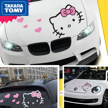 TAKARA TOMY Roztomilý Kreslený Hello Kitty Kryt Auto Nálepky Osobnosti Vytiahnuť Kvet Hlavu Kryt Tela Dekorácie