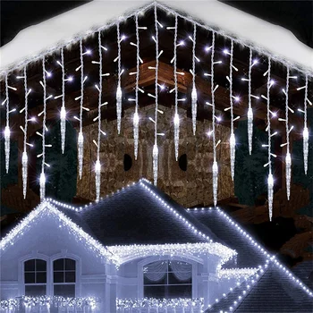 5-28m Vianočné Girlandy LED Záves Cencúľ String Svetlá Časti 0.5-0.7 m AC 220V Záhrada Street Vonkajšie Ozdobné Svetlo Dovolenku