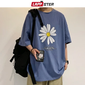 LAPPSTER Mužov Lete Špinavé Kvet Harajuku T-shirts 2022 Muž Bežné Japonský Streetwear Biele Tričká Muž kórejský Bavlnené Oblečenie