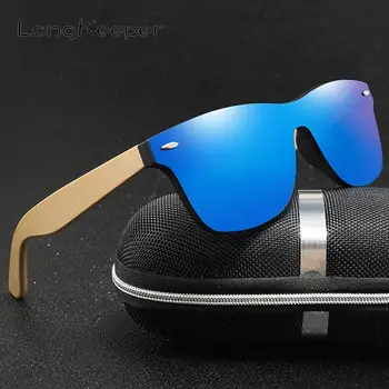 LongKeeper Dreva, bambusové nadrozmerné Okuliare Luxusné Značky Dizajnér bez obrúčok zrkadlové Námestie slnečné Okuliare pre Ženy/Muži 0