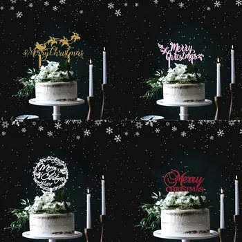 Nové Zlaté Akryl Veselé Vianoce Cake Mulčovače, Vysoko Kvalitné Vianočné Tortu Vňaťou pre Rodiny Šťastný Nový Rok Party Cake Dekorácie