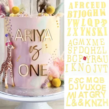 Nové Zlaté Zrkadlo Akryl anglický List Nastaviť Tortu Vňaťou pre Happy Birthday Cake Dekorácie, Svadobné Cupcake Vňaťou Strana Dodávky